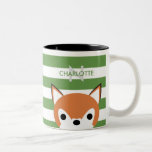 かわいいキツネ名前をカスタムする&イニシャル ツートーンマグカップ<br><div class="desc">緑すごいと白のロバストライプーと可愛らしいキツネの可愛いマグカップ。</div>