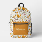 かわいいキツネ名前をカスタムする プリントバックパック (正面)