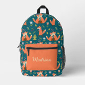 かわいいキツネ名前をカスタムする プリントバックパック (正面)