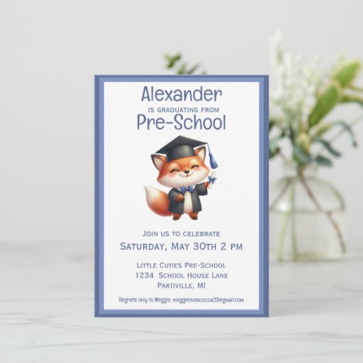 かわいいキツネ幼稚園キッズ卒業パーティー 招待状 (スタンド正面)