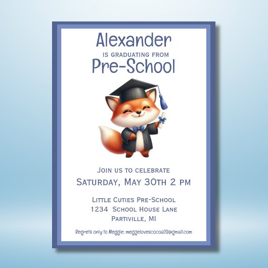 かわいいキツネ幼稚園キッズ卒業パーティー 招待状