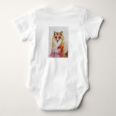 かわいいキツネ最初の誕生日オレンジキツネ水色 ベビーボディスーツ (裏面)