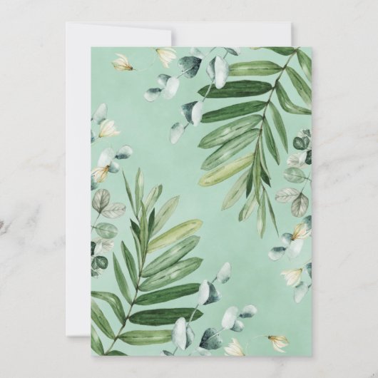 かわいいキツネ植物緑のニュートラルベビーシャワー 招待状 (裏面)