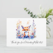 かわいいキツネ水彩フローラアートベイビーシャワー サンキューカード (スタンド正面)