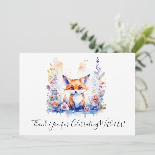 かわいいキツネ水彩フローラアートベイビーシャワー サンキューカード (スタンド正面)