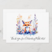 かわいいキツネ水彩フローラアートベイビーシャワー サンキューカード (正面/裏面)