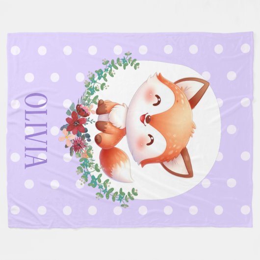 かわいいキツネ水玉模様 エレガント フリースブランケット (正面(横))