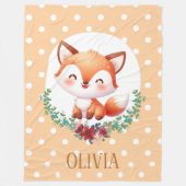 かわいいキツネ水玉模様 エレガント フリースブランケット (正面)