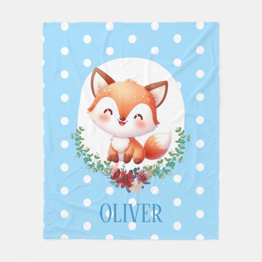 かわいいキツネ水玉模様 エレガント フリースブランケット (正面)