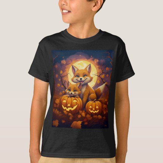 かわいいキツネ祝ハッピーハローウィン Tシャツ (正面)