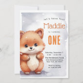 かわいいキツネ秋冬カスタムの誕生日パーティー 招待状 (正面)