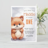 かわいいキツネ秋冬カスタムの誕生日パーティー 招待状 (スタンド正面)