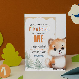 かわいいキツネ秋冬カスタムの誕生日パーティー 招待状