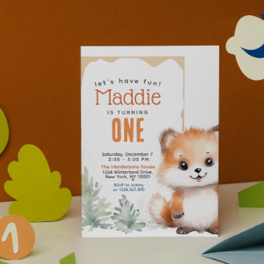 かわいいキツネ秋冬カスタムの誕生日パーティー 招待状