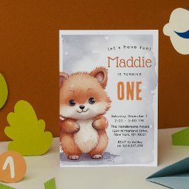 かわいいキツネ秋冬カスタムの誕生日パーティー 招待状