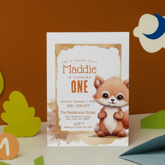 かわいいキツネ秋冬カスタムの誕生日パーティー 招待状