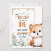 かわいいキツネ秋冬カスタムの誕生日パーティー 招待状 (正面)