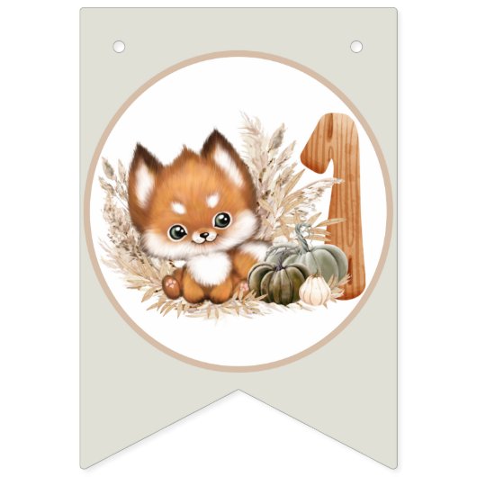 かわいいキツネ秋1stバースデーバンティングバナー バンティングフラッグ (第1の旗)