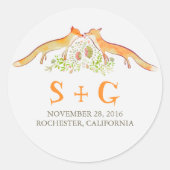 かわいいキツネ結婚式用シール ラウンドシール (正面)