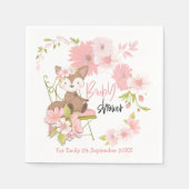 かわいいキツネ花模様ピンク白い名前ガールベビーシャワー スタンダードカクテルナプキン (正面)