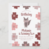 かわいいキツネ花誕生会の招待状 招待状 (正面)