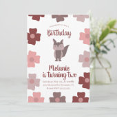 かわいいキツネ花誕生会の招待状 招待状 (スタンド正面)