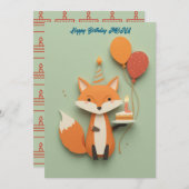 かわいいキツネ誕生日グリーティング (正面/裏面)