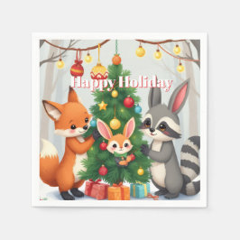かわいいキツネ、アライグマ、ウサギのクリスマス記念品 スタンダードカクテルナプキン