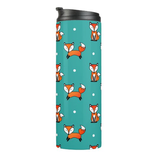 かわいいキツネ&ティール（緑がかった色）ホワイト水玉模様 パーソナライズされた タンブラー (回転右)