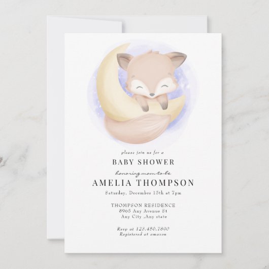 かわいいキツネ |動物の赤ちゃんシャワー 招待状 (正面)