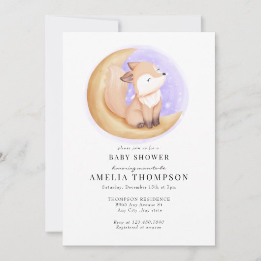 かわいいキツネ | 動物 ベビーシャワー 招待状 (正面)