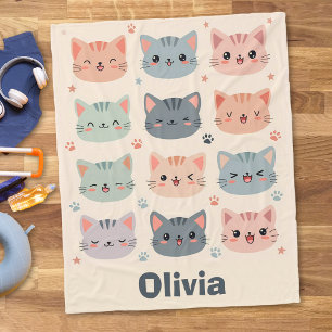 かわいいキティちゃんの顔 フリースブランケット