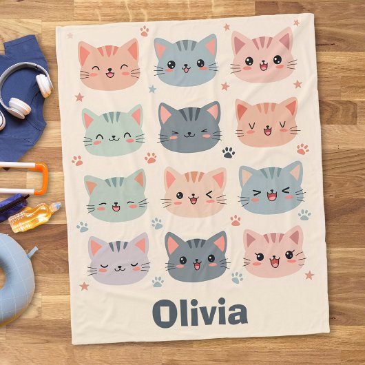 かわいいキティちゃんの顔 フリースブランケット