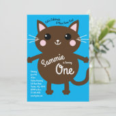かわいいキティカラフルネコ1歳の誕生日招待状 招待状 (スタンド正面)