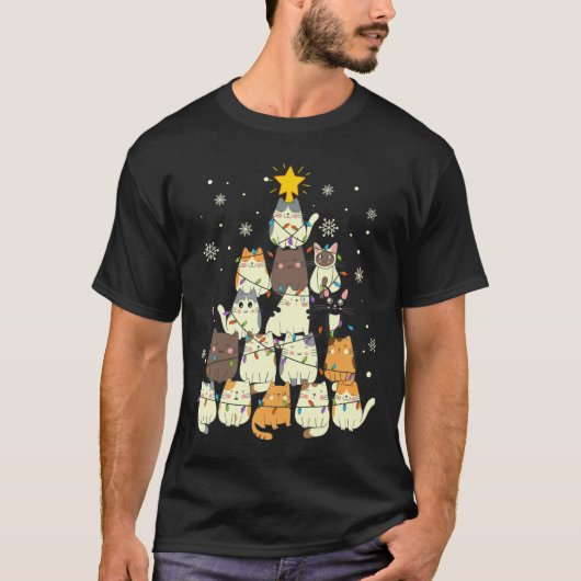 かわいいキティキャットクリスマスツリーカタマスメリークリスマスCa Tシャツ (正面)