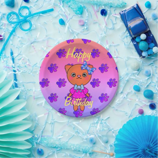 かわいいキティキャット誕生日レインボー ペーパープレート (パーティー)