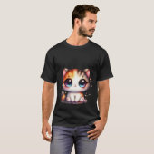 かわいいキティ大きな目水彩スパークル猫 Tシャツ (正面フル)