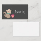 かわいいキティ猫のミント ティーカップ ノートカード (正面/裏面)