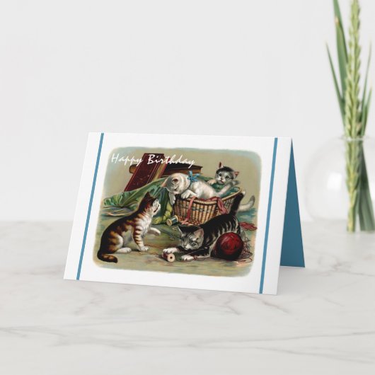 かわいいキティ猫ヴィンテージ写真ハッピーバースデー カード (正面)