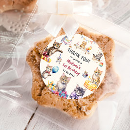 かわいいキティ猫1歳の誕生日クラシックパーティーRound S ラウンドシール