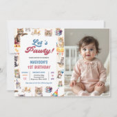 かわいいキティ猫1歳の誕生日パーティー写真 招待状 (正面)