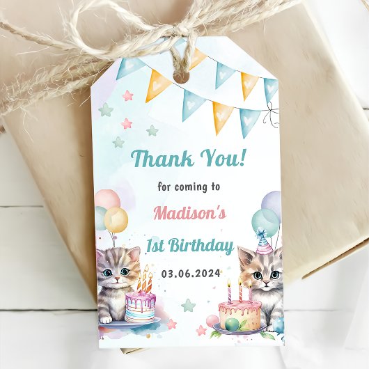 かわいいキティ猫1歳の誕生日パーティー ギフトタグ