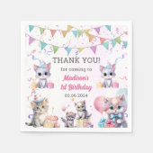 かわいいキティ猫1歳の誕生日パーティー スタンダードカクテルナプキン (正面)