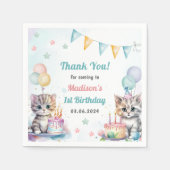 かわいいキティ猫1歳の誕生日パーティー スタンダードカクテルナプキン (正面)