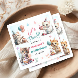 かわいいキティ猫1歳の誕生日パーティー スタンダードカクテルナプキン