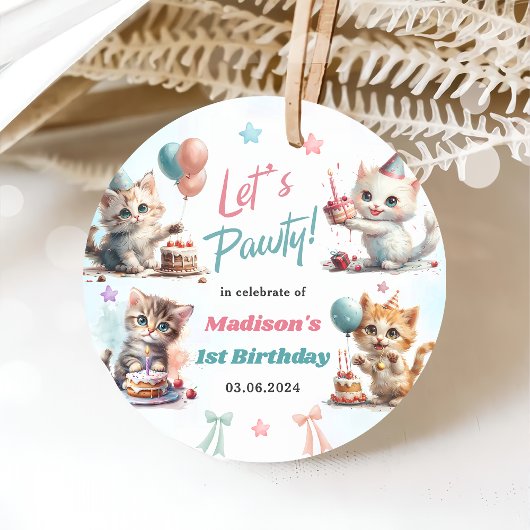かわいいキティ猫1歳の誕生日パーティー フェイバータグ