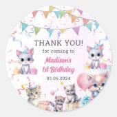 かわいいキティ猫1歳の誕生日パーティー ラウンドシール (正面)