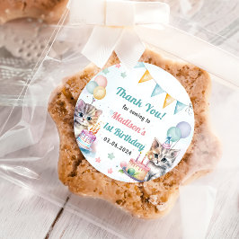 かわいいキティ猫1歳の誕生日パーティー ラウンドシール