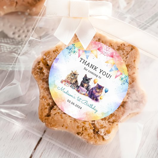 かわいいキティ猫1歳の誕生日パーティー ラウンドシール