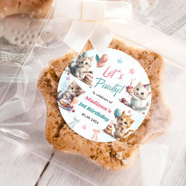 かわいいキティ猫1歳の誕生日パーティー ラウンドシール